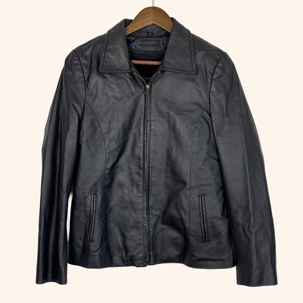 Vintage Tanners Avenue Black Genuine Leather Faux Fur Lined Jacket